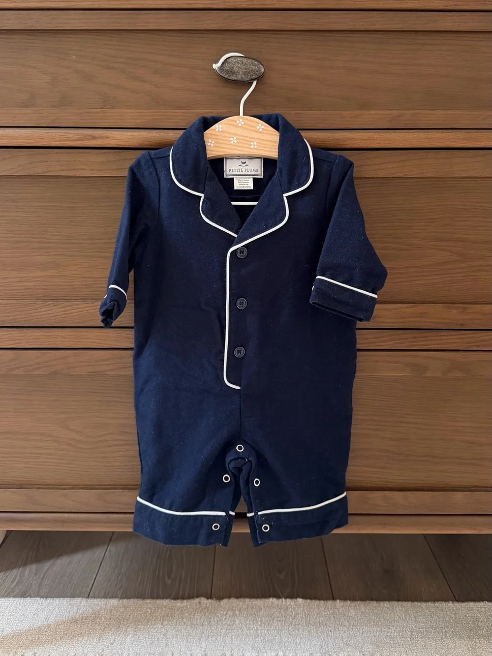 Petite Plume Navy and White  Romper Pajama